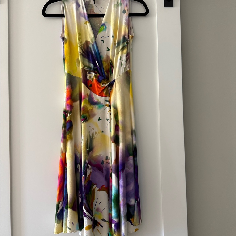 Yellow and Purple Asymmetrical Sleeveless V-Neck Sundress